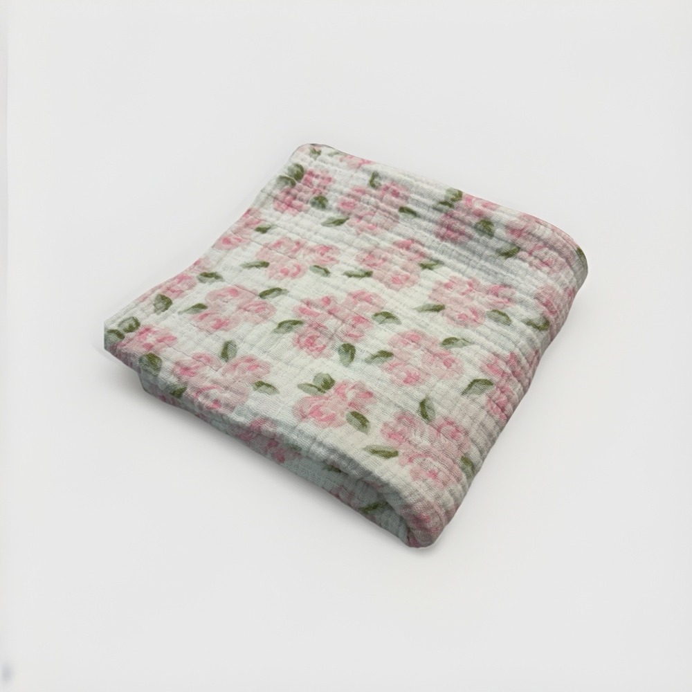 Floral Muslin Swaddle Blanket 36 By 36 Pink Rosettes Soft Baby Lovey Natural